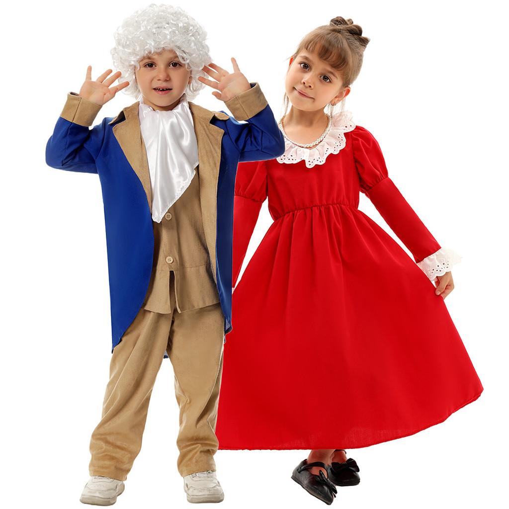 Us Colonial Child Dress With Polyester Fabric For Stage Performance And Costume Events