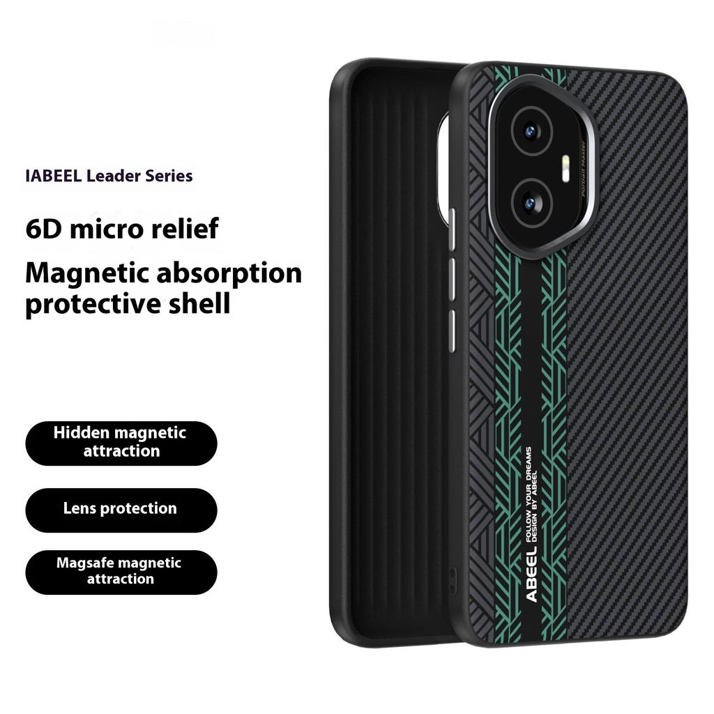 ABEEL For Honor 300 Case PC+TPU+Aluminum Alloy+PU Leather Phone Cover Compatible with MagSafe