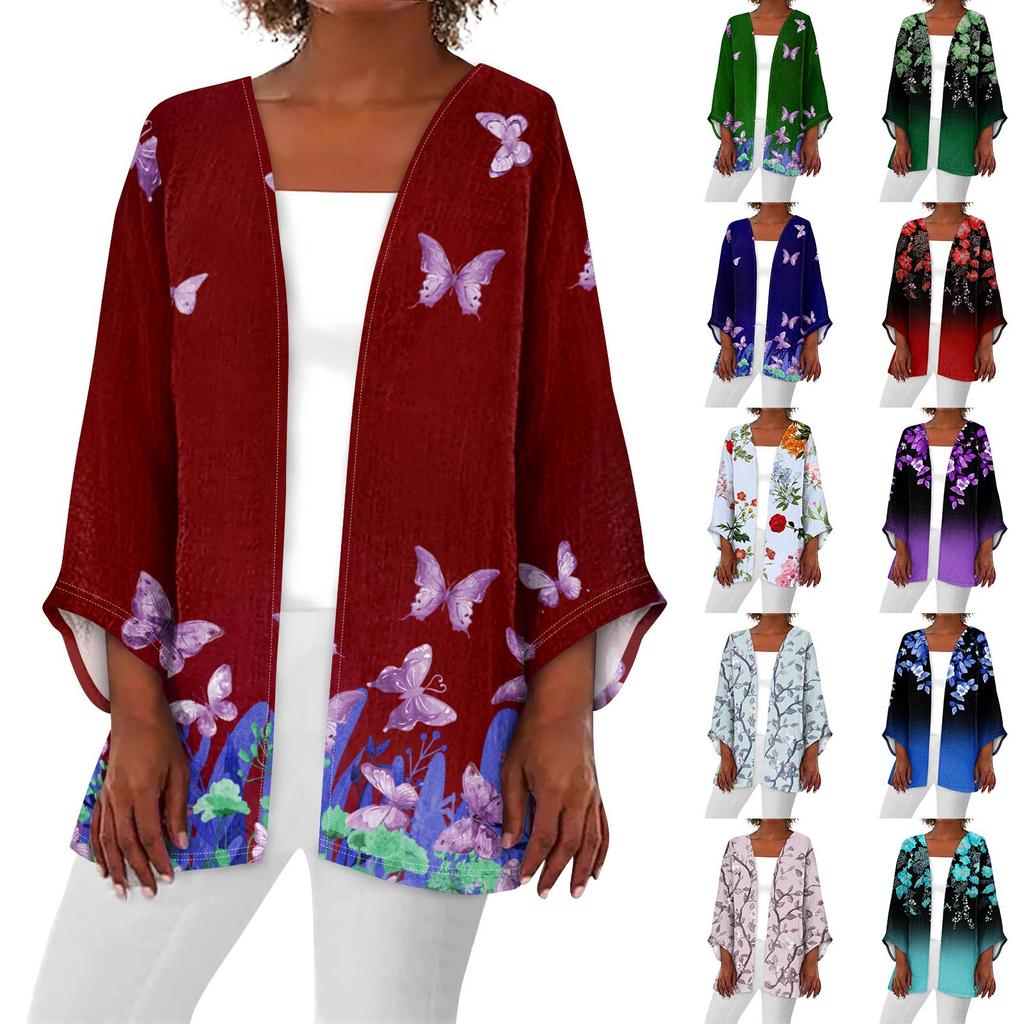 Women's Casual Fashion Retro Printed Lightweight Medium Length Jacket Cardigan