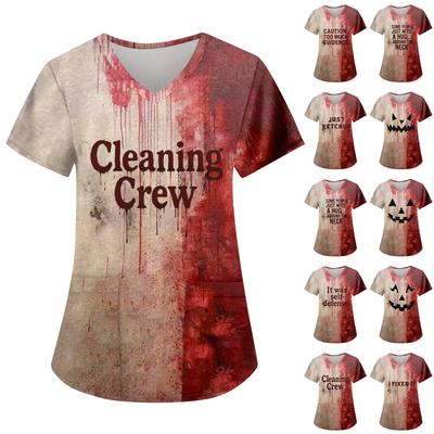 Women's Fashion Casual Halloween Printed Pocket T-shirt Tops