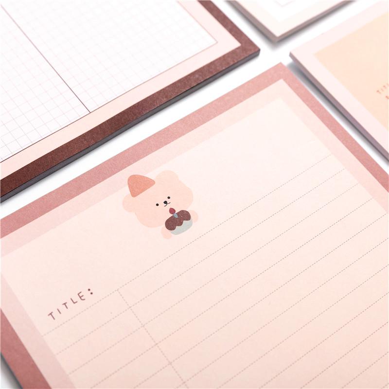 Korean Style Cute Little Bear Cartoon Plaid Sticky Notes for Journaling and Study, B5 Paper