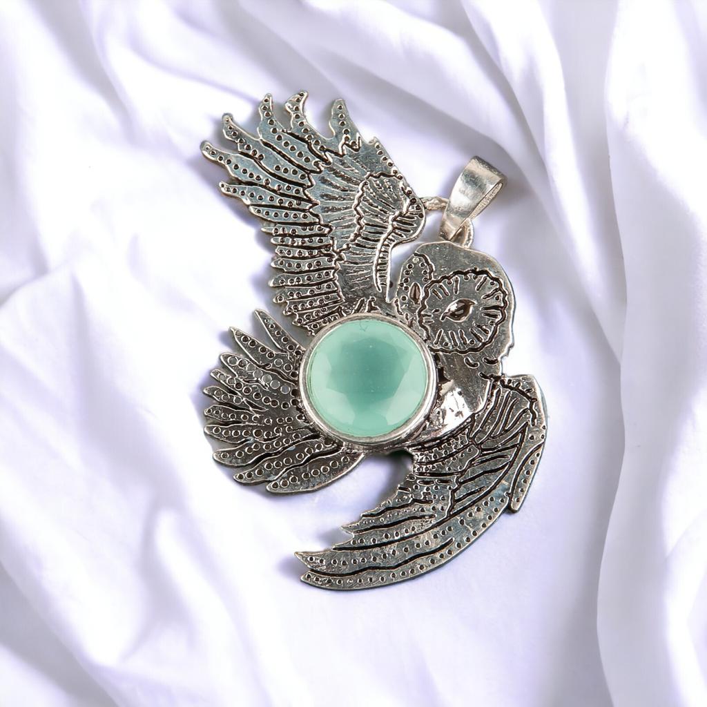 925 Sterling Silver Multi Gemstone Owl Designer Good Luck Jewelry Pendant 1.3" CP-16