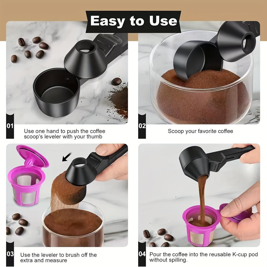 Coffee Scoop & Funnel Protein Powder Measuring Spoon Sliding Holder for Reusable K-Cup Refillable Ground Coffee Pod Kitchen Tool