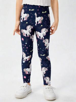 Girls Unicorn Printed Leggings Yoga Pants, Stretchy Opaque Activewear for School & Sports, Kids 3T-7Y