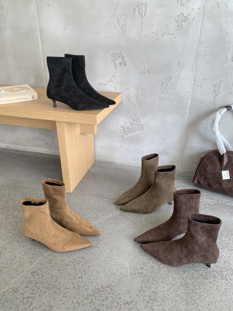 High Heel Pointed Suede Khaki Skinny Boots Short Boots Women's Shoes 2025 New Spring and Autumn Single Boots Korean Small Naked Boots