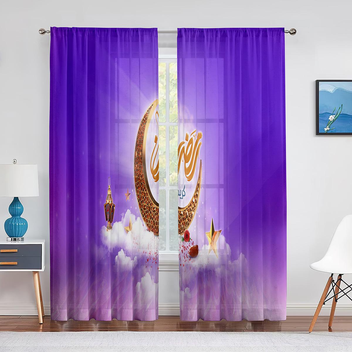 Рамадан Мубарак Прозрачная вуаль Шторы Мусульманский Ид Мубарак Окно Тюль Шторы для кухни — фото 11