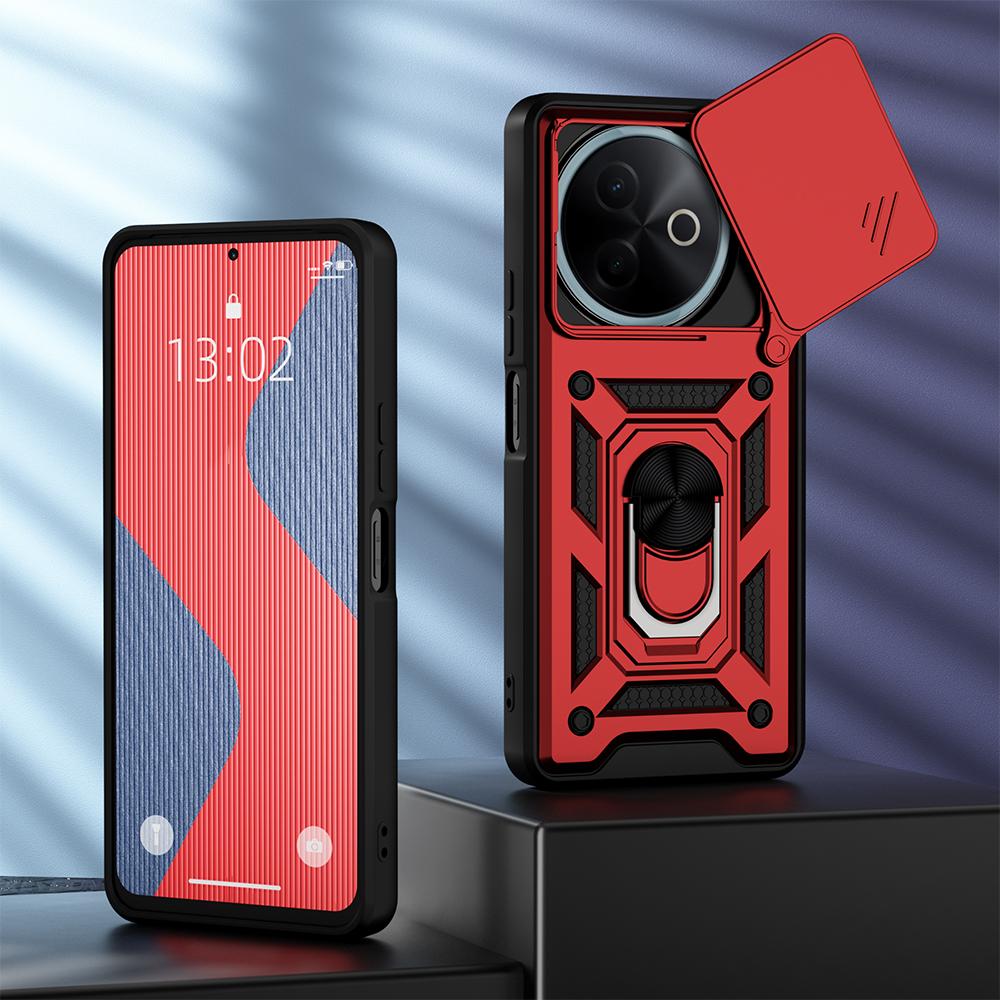 KEYSION Shockproof Armor Case for VIVO Y39 5G Silicone+PC Slide Camera Lens Protection Ring Stand Phone Cover for VIVO Y39 5G