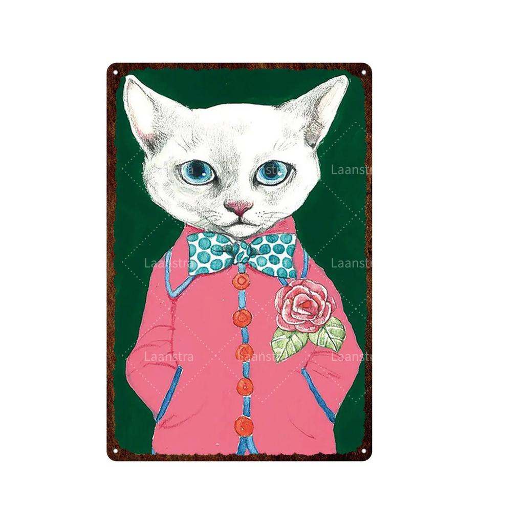 Cute Animal Funny Cat Metal Signs Vintage Metal Sign Painting Plate for Bar Club Pet Shop Decor Retro Poster Wall Decor Painting