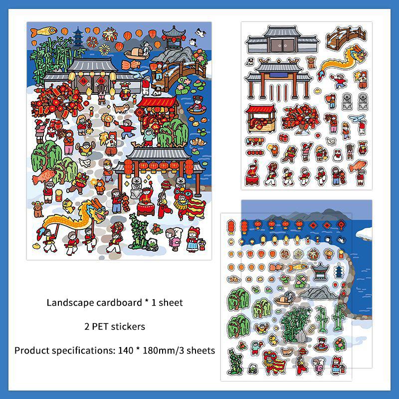 

1Set Cute Cartoon Year Diy Scene Landscaping Decoration Sticker 3D Hand Account Stickers Visual Stacking Stickers Gifts