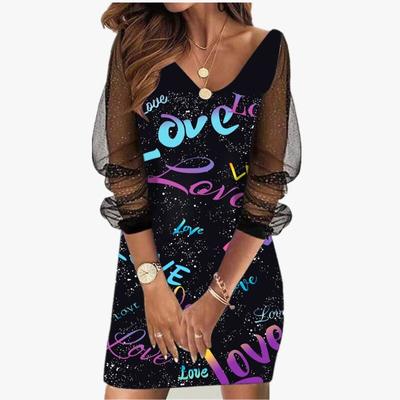 Summer O-neck Sequin Mesh Dress Elegant Flower Butterfly Printed Plus Size Dress Fashion Long Sleeve Sexy Dresses Female Clothing 25880