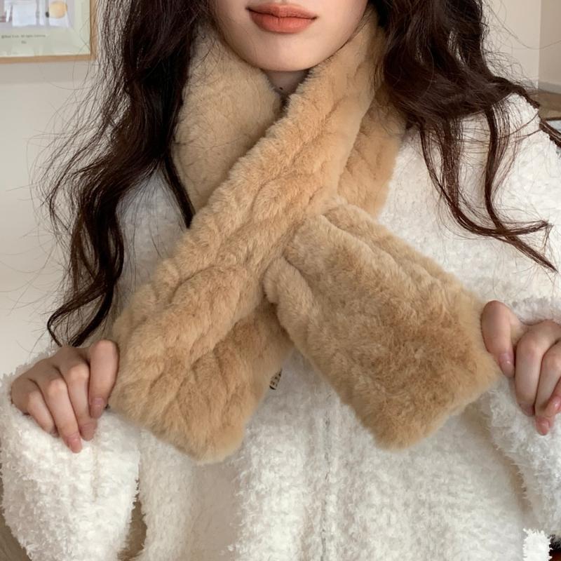 Neuer Imitat Rexkaninchenfell Kreuzschal Winddicht Kältefest Halskragen Dick Warmhalten Gestricktes Halstuch Damen