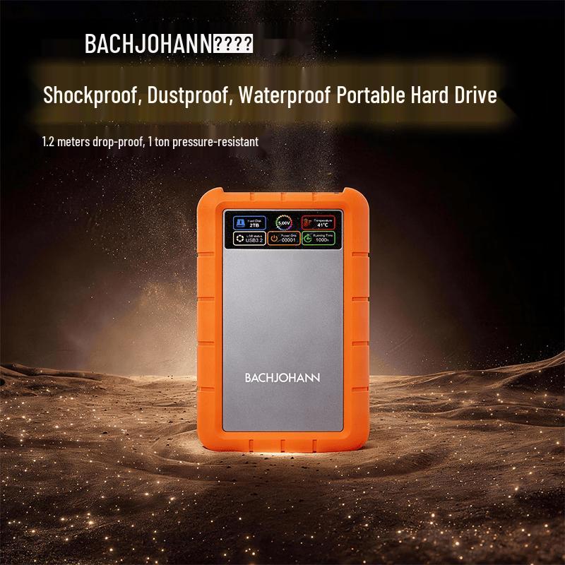 Bach John HD-01 Rugged 1TB Portable External Hard Drive with Digital Display