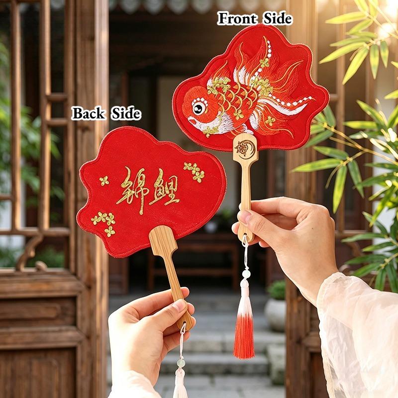 Ancient Handheld Flora Embroidered Fan with Pendant Floral Shaped Chinese Style Fan Butterfly Tassels Group Fan Photography Prop