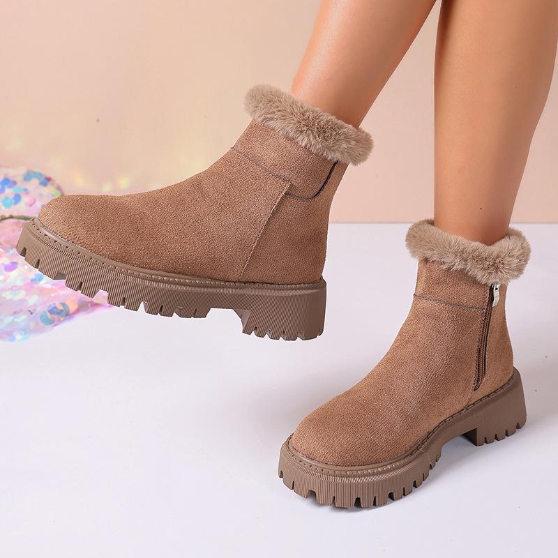 Comemore 2025 Autumn and Winter New Warm Cotton Shoes Thick Bottom Fur Side Zip Ankle Boots Casual Plush Shoes for Women