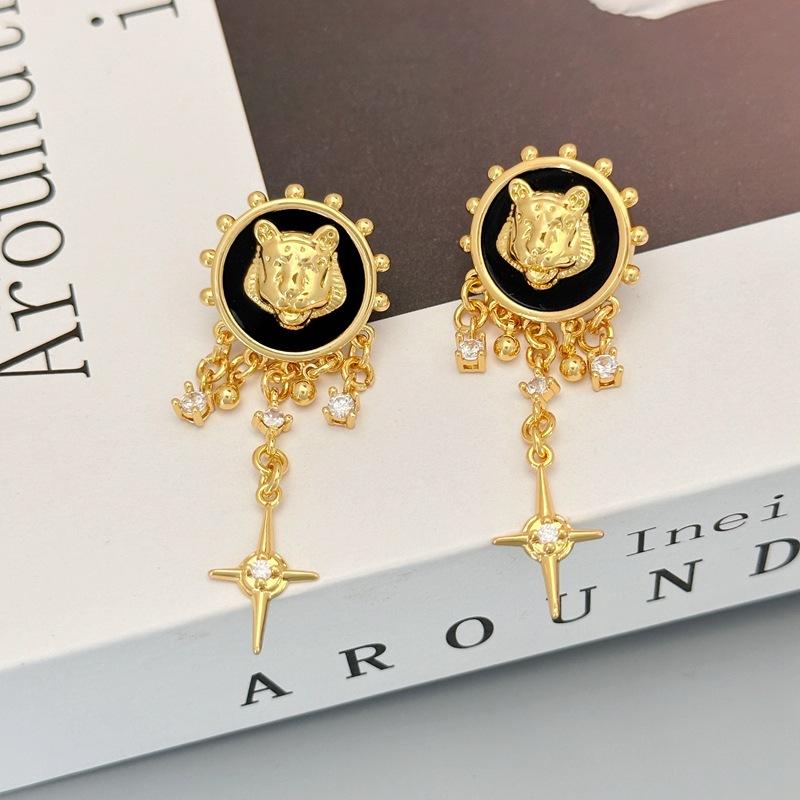 Personalized Tiger Head Stud Earrings, High-End Sense Exaggerated Light Luxury Fringed Earrings