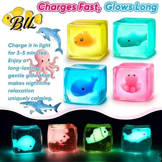 Cube Sensory Toy Glow-in-the-Dark Stress Toy, Relief Squeeze Luminous Ocean Animal Clear with Sea Inside Adults Toys