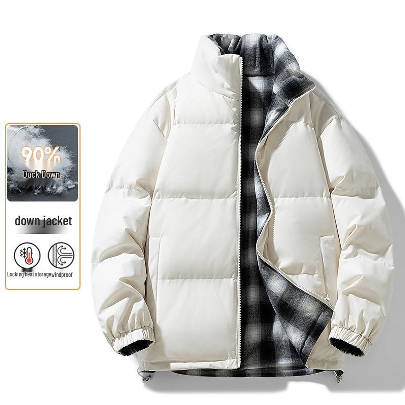 Double-Sided Men's White Duck Down Puffer Jacket: Thick, Warm, Winter Outerwear for Couples