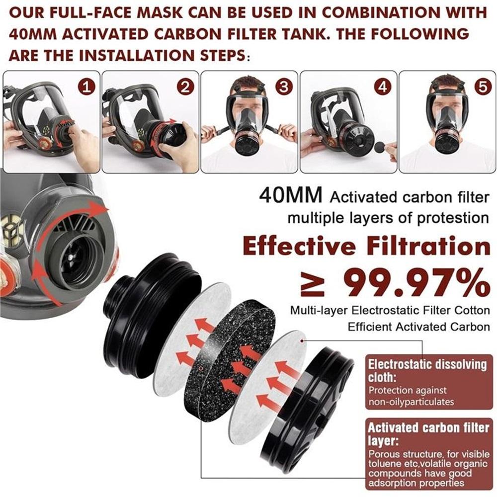 Gas Masks Survival Nuclear and Chemical - Reusable Full Face Respirator Gas Mask with Filter