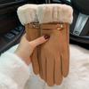Soft Suede Gloves Windproof Women Winter Gloves Thicked Full Fingers Mittens  Autumn/Winter