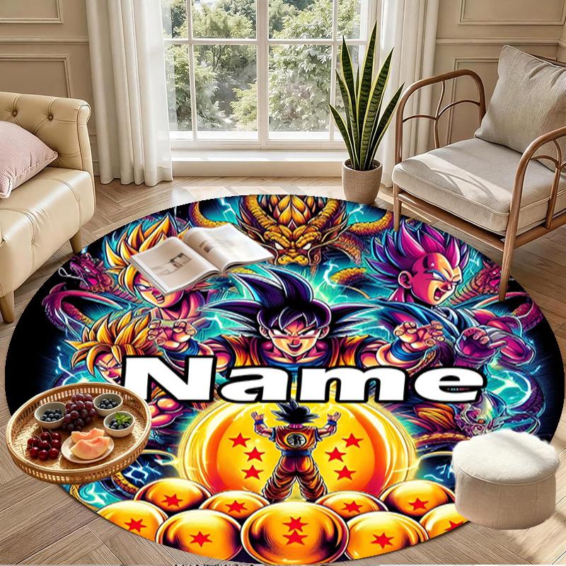 Custom Name Personalized Anime Print Round Rug, Versatile Home Decor Carpet, for Playroom, Apartment, Balcony, Entryway, Hallway Gift