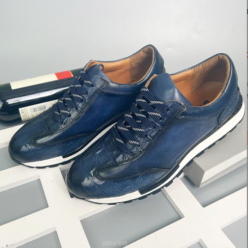 Heren Oxford Sneaker Koe Echt Leer Krokodillenpatroon Mannen Schoenen Vetersluiting Zakelijk Kantoor Casual Mannen Schoenen b16