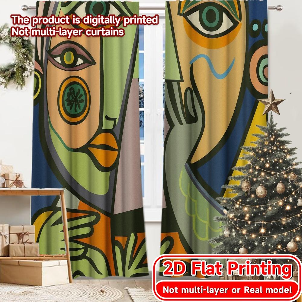 

2pcs, 2D FLAT PRINTING Curtains (Without Rod) Abstract Faces(3) Holiday curtains Yarn Curtains Home Decor for Living Room, 52.50 × 116.00 cm 2 pcs