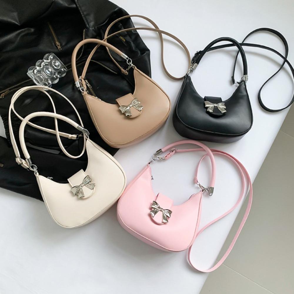 Y2k Style Dumpling Shoulder Bag Bow Half-moon Handbag Sweet Bowknot Crossbody Bag  Travel