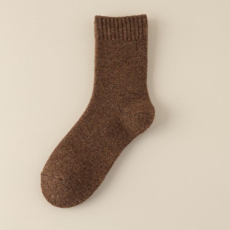 Men's Wool Fleece-lined Mid-Calf Socks for Autumn & Winter, Cold-Proof, Thick & Warm, Solid Color