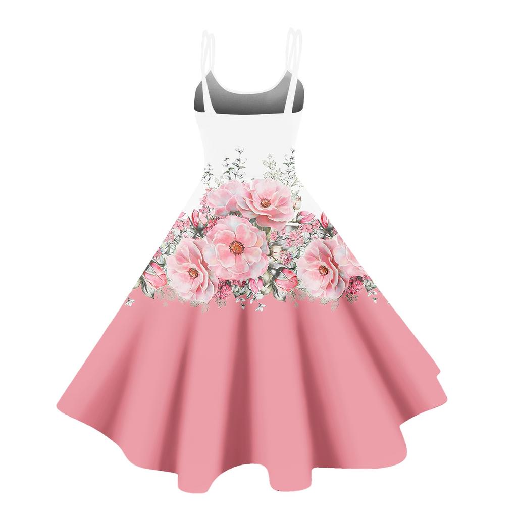 Women's Floral, Colour Block Patchwork, Gradient Print Sexy Strapless Punk Vintage Dresses