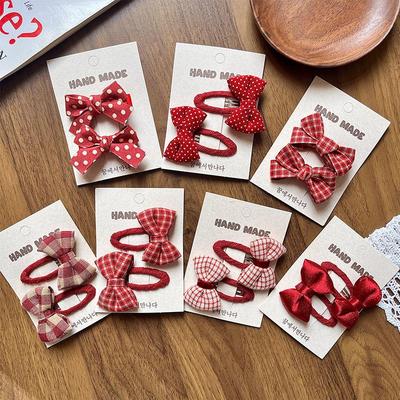 Korean Style Red Polka Dot Plaid Hair Clips for Women
