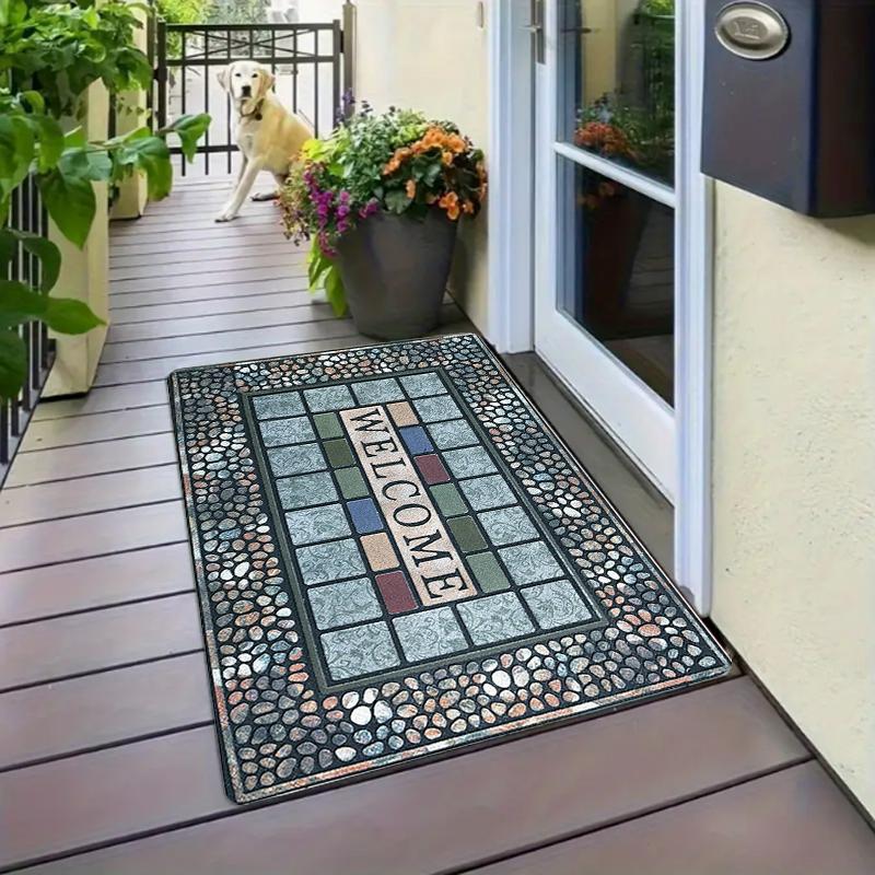 Welcome Door Mat Vintage Pattern Stylish Floor Mat for Entrance Outdoor Indoor Stain Resistant Non-Slip Durable Home Decor