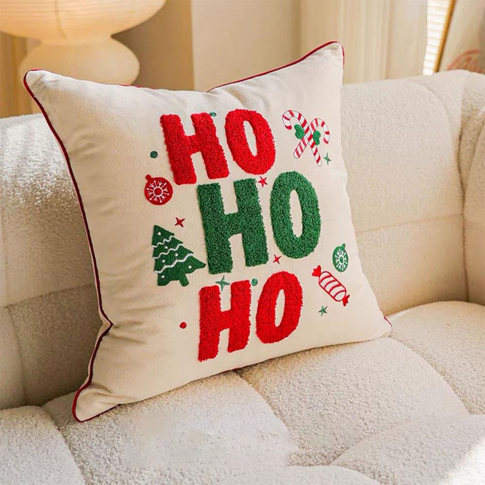 Gingerbread Man Snowflake Embroidered HOHOHO Christmas Decorative Cushion Pillow Cover 30x50 45x45 Pillowcase