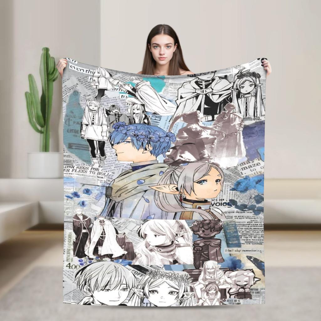 Frieren Anime Flannel Blanket Funny Throw Blankets for Home Hotel Sofa xcm Rug Piece
