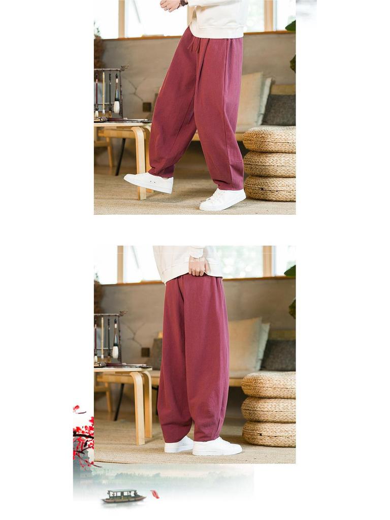 Men's Chinese Style Tai Chi Wide-Leg Pants: Spring/Autumn Martial Arts Cotton-Linen Bloomers