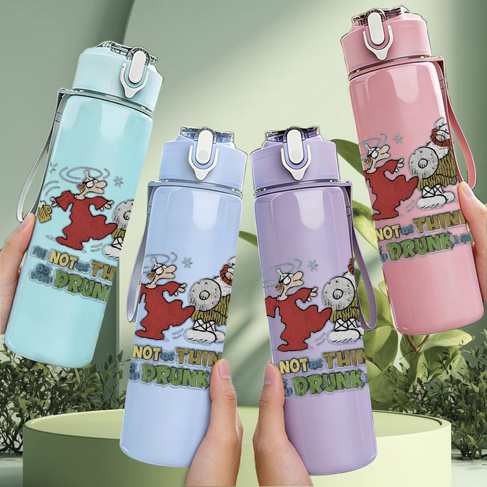1PC Cartoon band character messy print 750ml colorful plastic sports water bottle leakproof pop lid with straw for outdoor office home use