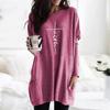 Høstmote Dame Langermet bluse Bokstavtrykt Casual Pocket Faith T-skjorte Damebluse Tunika Topper Plus Size