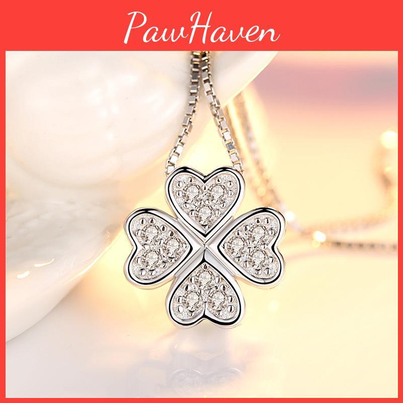 Fashionable Clover Pendant With Sparkling Gemstones Stylish And Sweet Necklace
