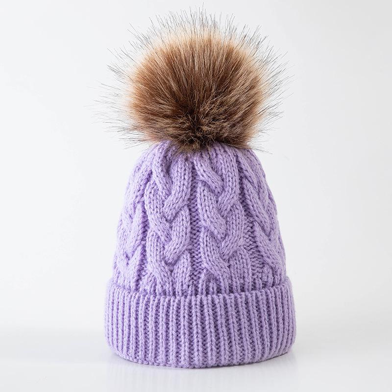 Large Pom-Pom Thick Woolen Beanie for Women and Children - Trendy Cable Knit Design for Autumn and Winter