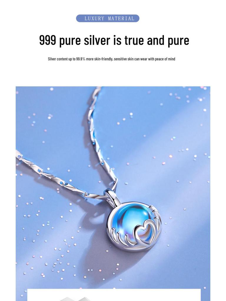 Pure Silver Moonstone Clavicle Necklace for Women - Birthday or Christmas Gift for Girlfriend