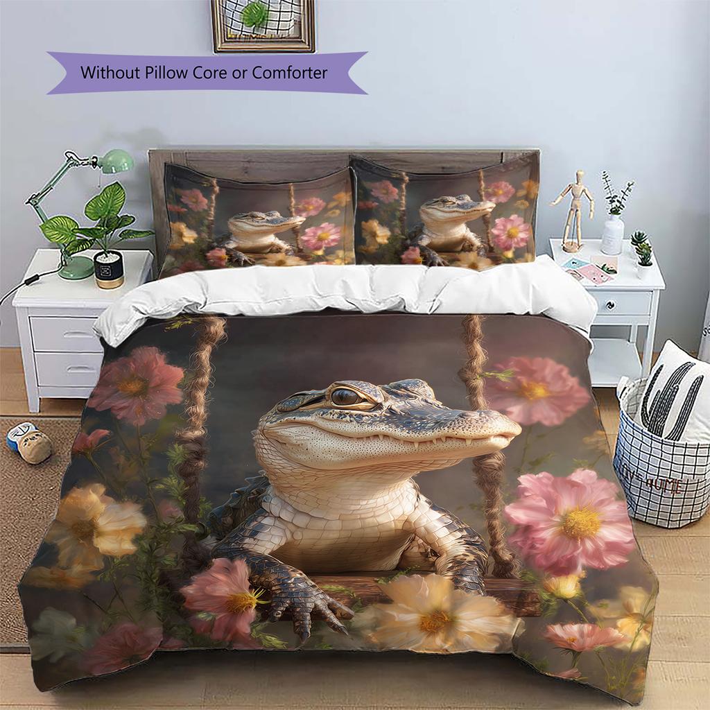 Crocodile Pattern Bedding Home Decoration Birthday Gift (1 * duvet cover + 2 * pillowcase, without core)