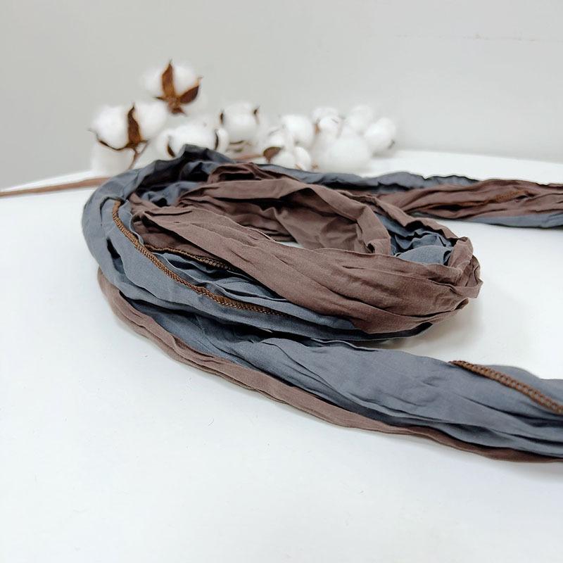Color Matching Splicing Pleated Scarf Thin And Narrow Long Style Warm Contrasting Color Spring And Summer Neck Protection Sun Protectiona