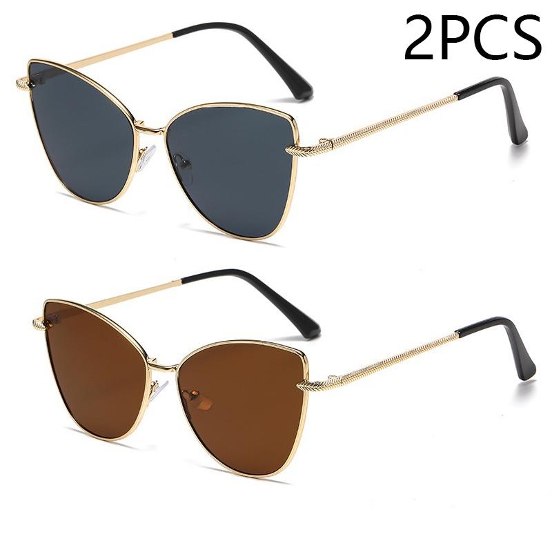 New Retro Metal Small Frame Cat-eye Sunglasses Womean Style European And American Fashion Street Photo Decorative Sungla Uv400