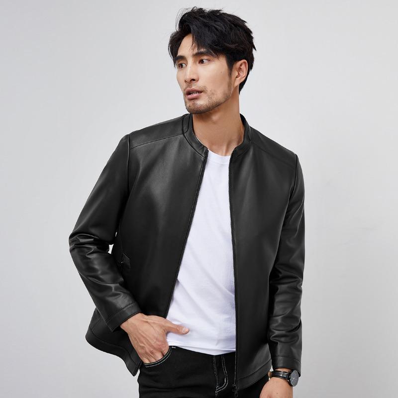 

Куртка из натуральной кожи первого слоя овчины класса А, матовая текстура, простая, с небольшим воротником-стойкой 4XL