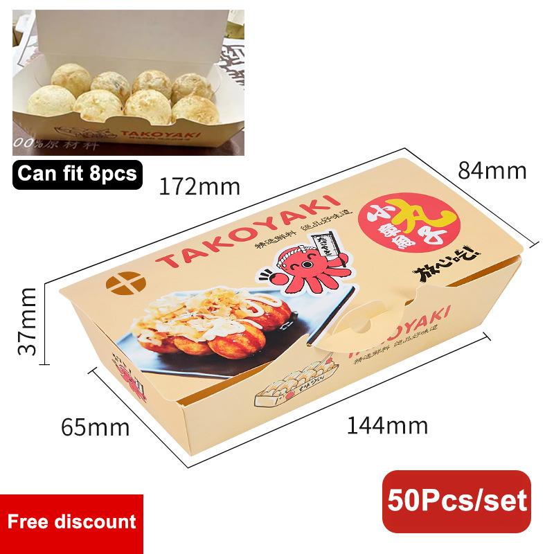 50 szt. Pudełko do pakowania kulek ośmiornicy Japońskie jedzenie uliczne Takoyaki Jednorazowe opakowanie na przekąski na wynos Papierowy pojemnik do pakowania Zaopatrzenie na imprezę