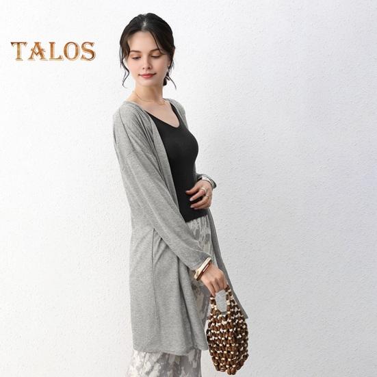 Women Casual Coat Collarless Long Sleeve Open Stitch Mid-length Cardigan Solid Color Thin Sun Protection Coat