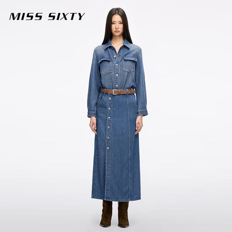 MISS SIXTY Women's Lyocell Denim Belted Long Workwear Dress
