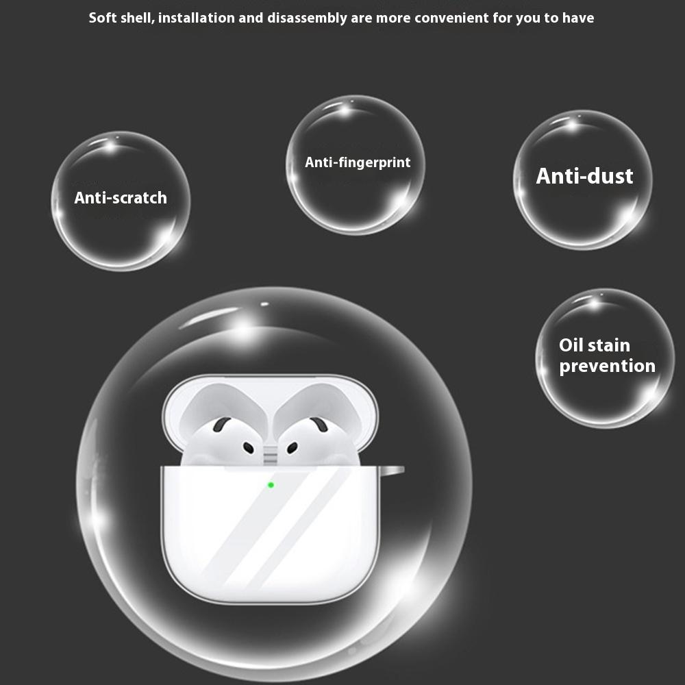 For AirPods 4 Case Bluetooth-compatible Earphone Silicone Case Clear Earbud Protective Cover with Lanyard