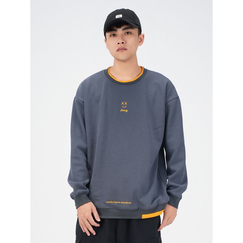 Wassup Fashion Brand Cartoon Smiley Face Fleece-lined round Neck Hoodie Boys Spring, Autumn and Winter All-Matching Couple Pullover Top Heavy