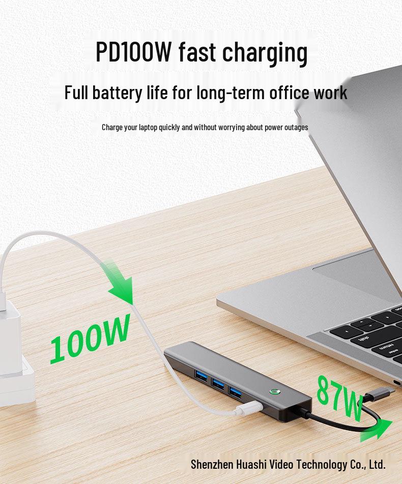 USB-C Hub 3.0 with One-Key Screen Off, 4K HD Casting, USB 3.2 10G Converter