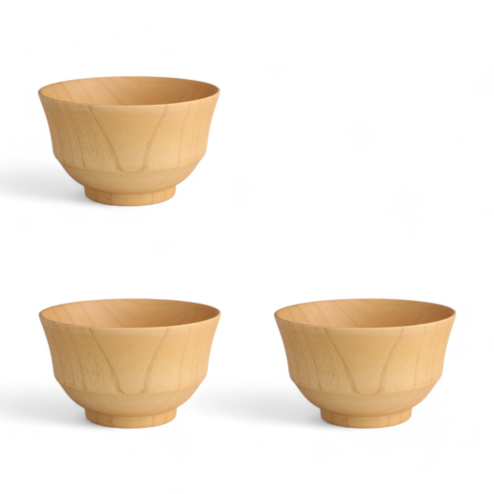 Miso Soup Natural Wood Medium Set of x J-kitchens Bowl, Wooden, Grain, Size, 3, 11.3cm 6.8cm